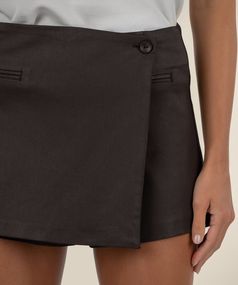 KUT Carlie Wrap Skort - Chocolate-Hand In Pocket