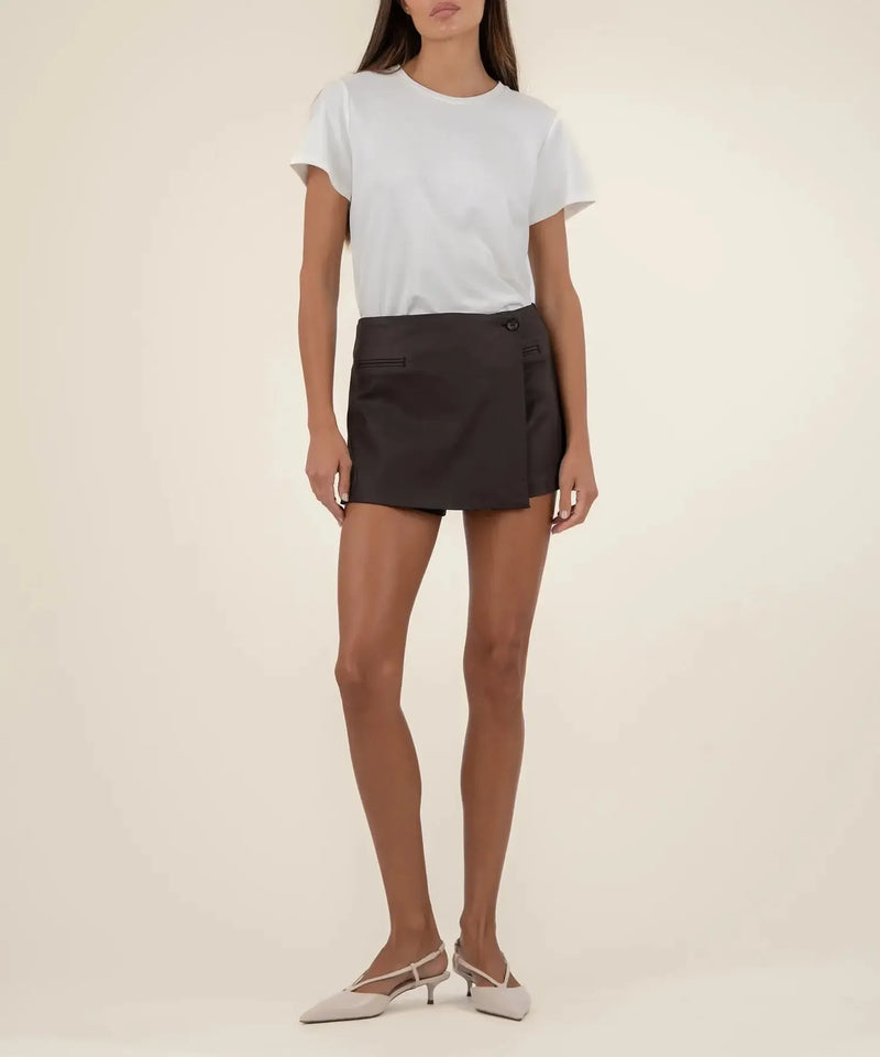 KUT Carlie Wrap Skort - Chocolate-Hand In Pocket