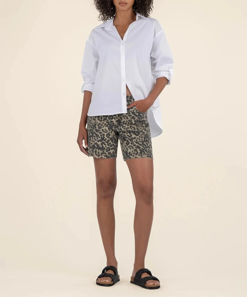 Kut Hailey High Rise Bermuda Shorts- Sage-Hand In Pocket