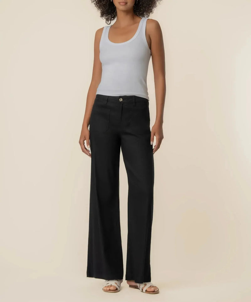 KUT Meg High Rise Trouser Wide Leg - Black-Hand In Pocket