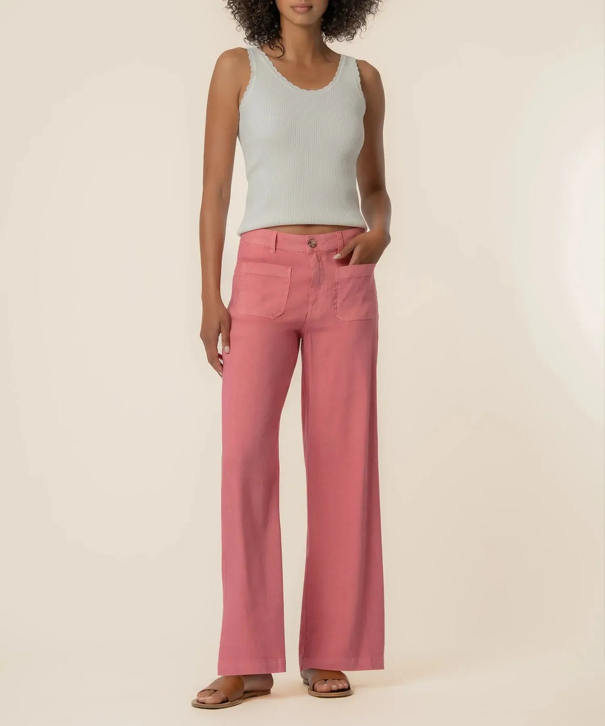 KUT Meg High Rise Wide Leg Jean - Flamingo-Hand In Pocket