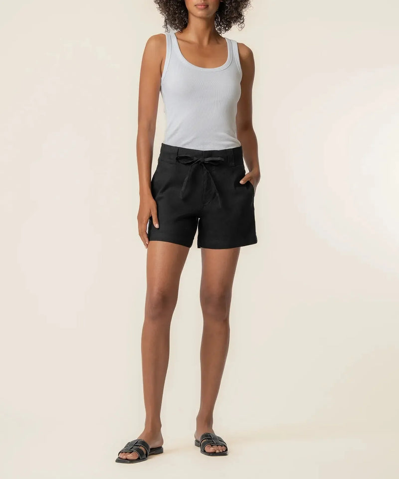 KUT Katie High Rise Drawstring Short - Black-Hand In Pocket