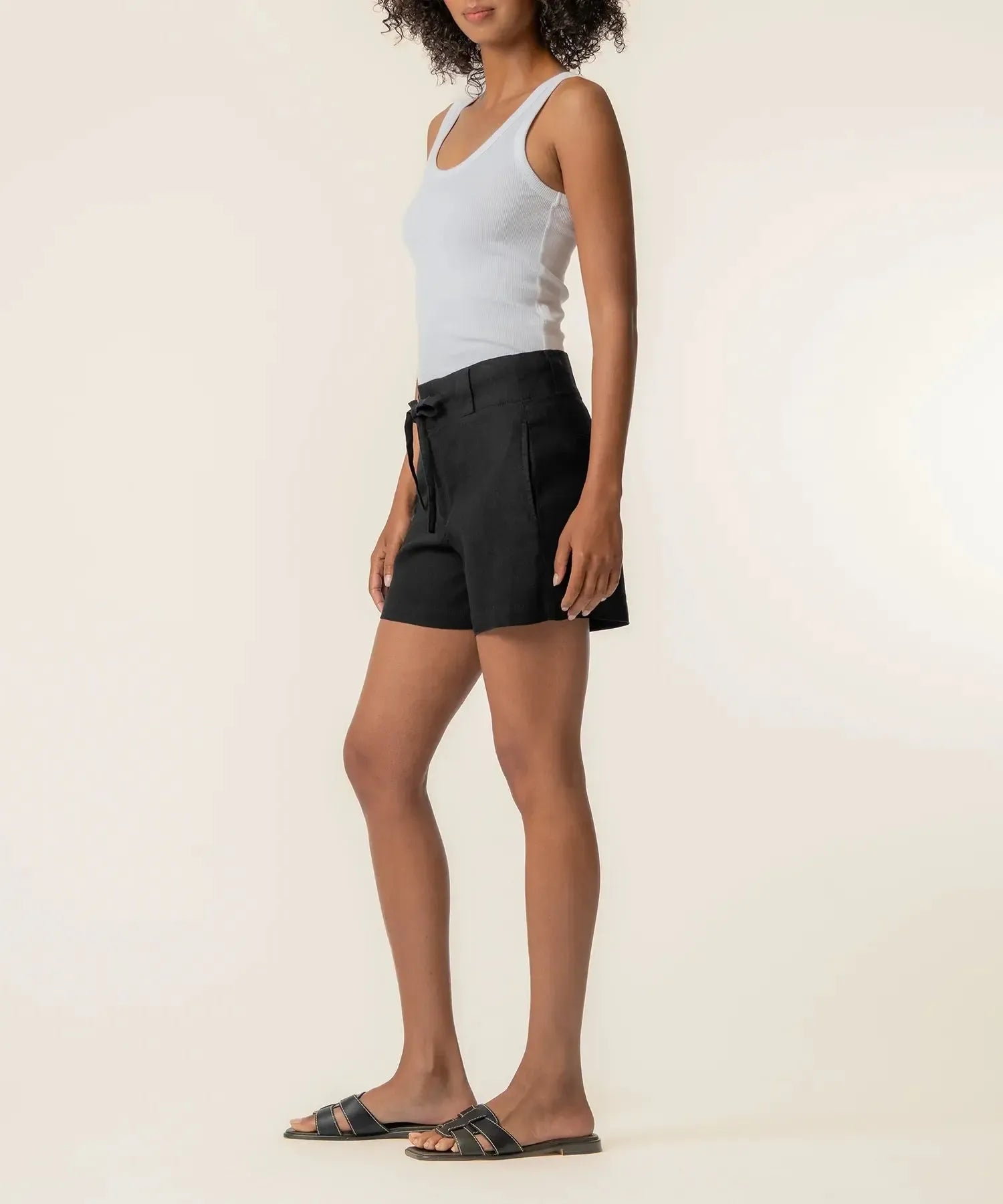 KUT Katie High Rise Drawstring Short - Black-Hand In Pocket