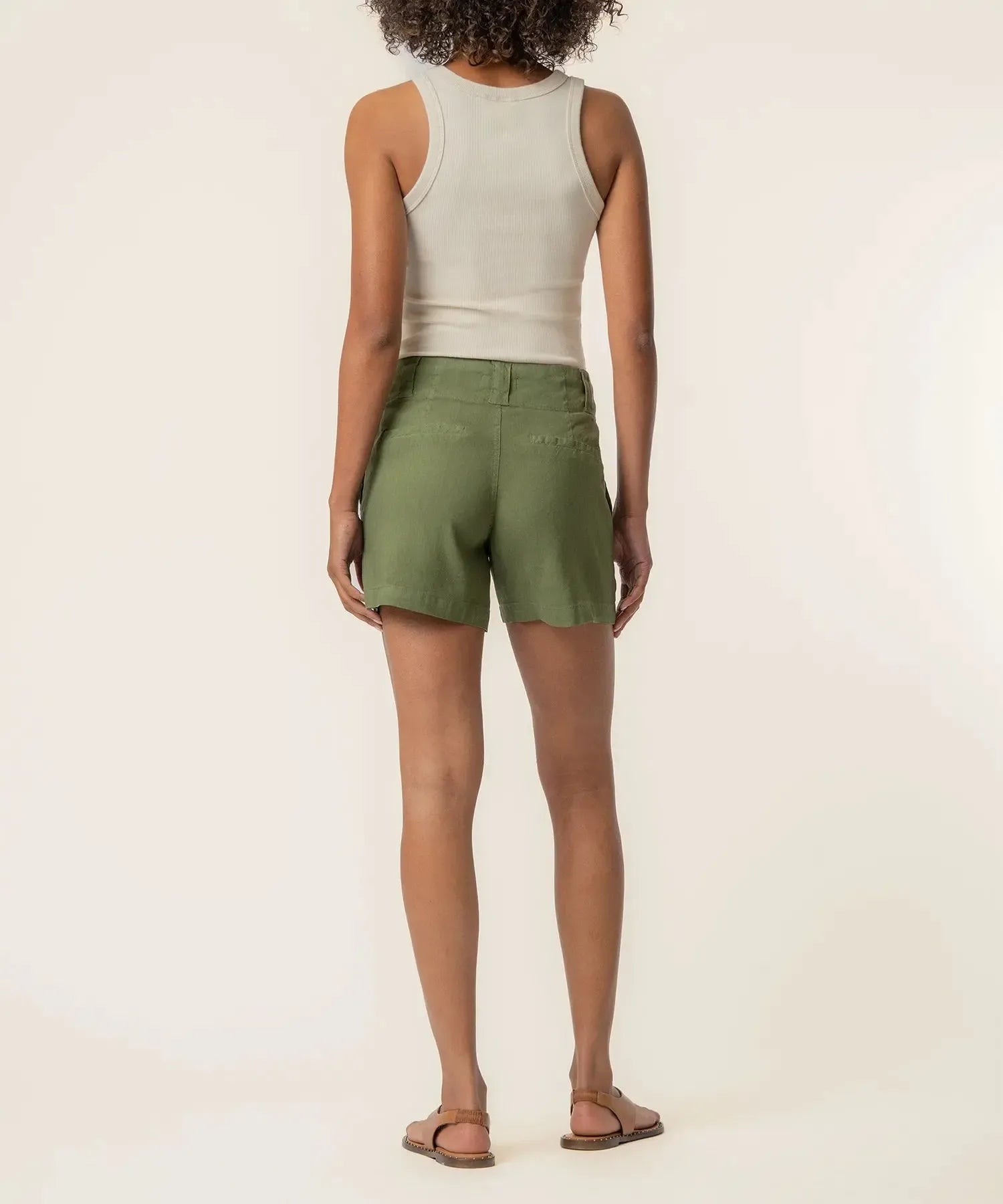 KUT Katie High Rise Drawstring Short - Dill-Hand In Pocket