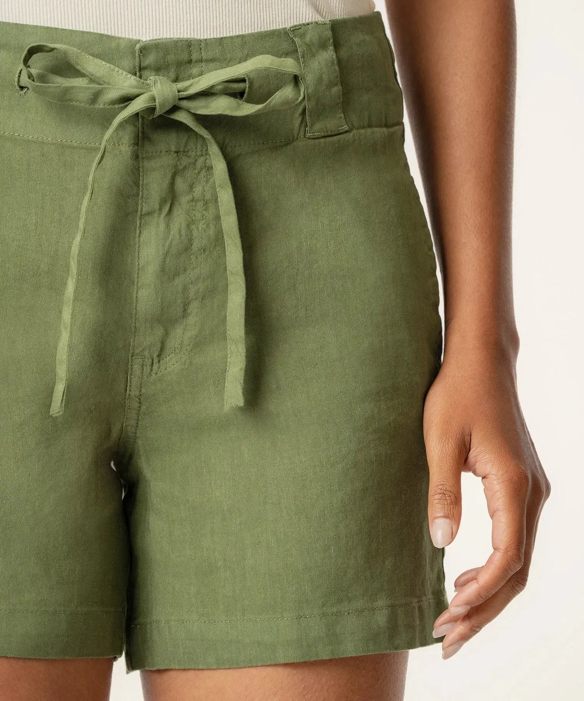 KUT Katie High Rise Drawstring Short - Dill-Hand In Pocket