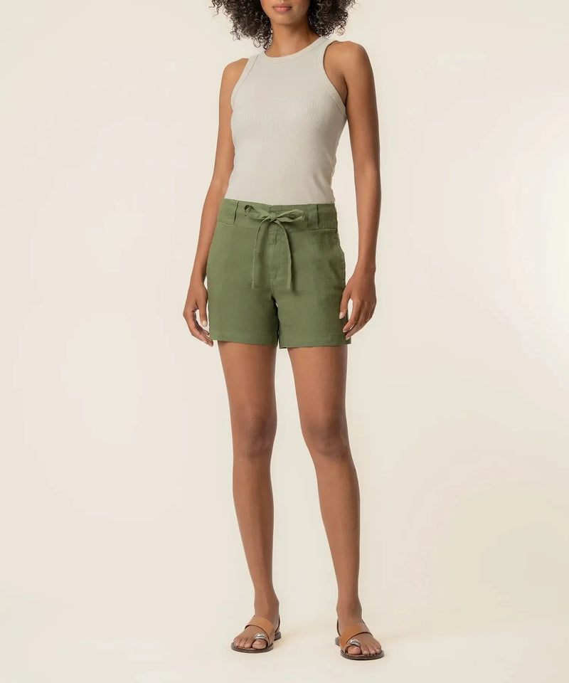 KUT Katie High Rise Drawstring Short - Dill-Hand In Pocket