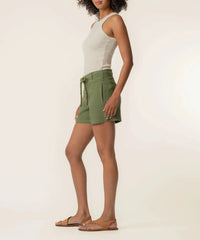 KUT Katie High Rise Drawstring Short - Dill-Hand In Pocket