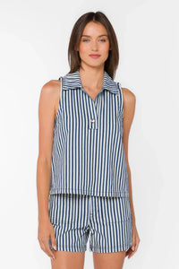 Velvet Heart Kensey Tank - Indigo Stripe-Hand In Pocket
