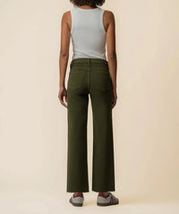 KUT Meg High Rise Fab Ab Wide Leg Raw Hem - Tuscan Olive-Hand In Pocket