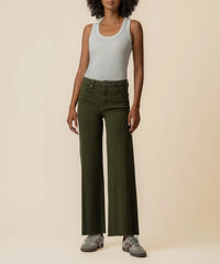 KUT Meg High Rise Fab Ab Wide Leg Raw Hem - Tuscan Olive-Hand In Pocket