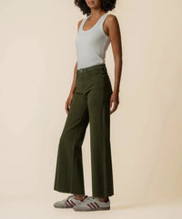 KUT Meg High Rise Fab Ab Wide Leg Raw Hem - Tuscan Olive-Hand In Pocket