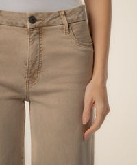 KUT Meg High Rise Fab AB Wide Leg Raw Hem Denim - Chai-Hand In Pocket