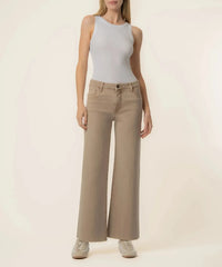 KUT Meg High Rise Fab AB Wide Leg Raw Hem Denim - Chai-Hand In Pocket