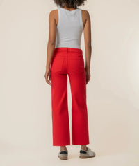 KUT Meg High Rise Wide Leg Raw Hem - Tomato-Hand In Pocket
