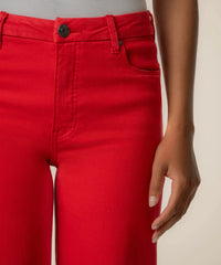 KUT Meg High Rise Wide Leg Raw Hem - Tomato-Hand In Pocket