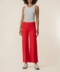 KUT Meg High Rise Wide Leg Raw Hem - Tomato-Hand In Pocket