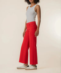 KUT Meg High Rise Wide Leg Raw Hem - Tomato-Hand In Pocket