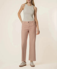 KUT Charlotte High Rise Wide Leg With Raw Hem Denim - Red/Ivory-Hand In Pocket