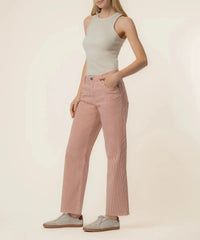 KUT Charlotte High Rise Wide Leg With Raw Hem Denim - Red/Ivory-Hand In Pocket