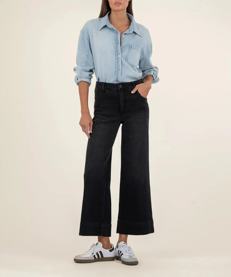 KUT Meg High Rise Fab Ab Wide Leg Denim - Glittering-Hand In Pocket