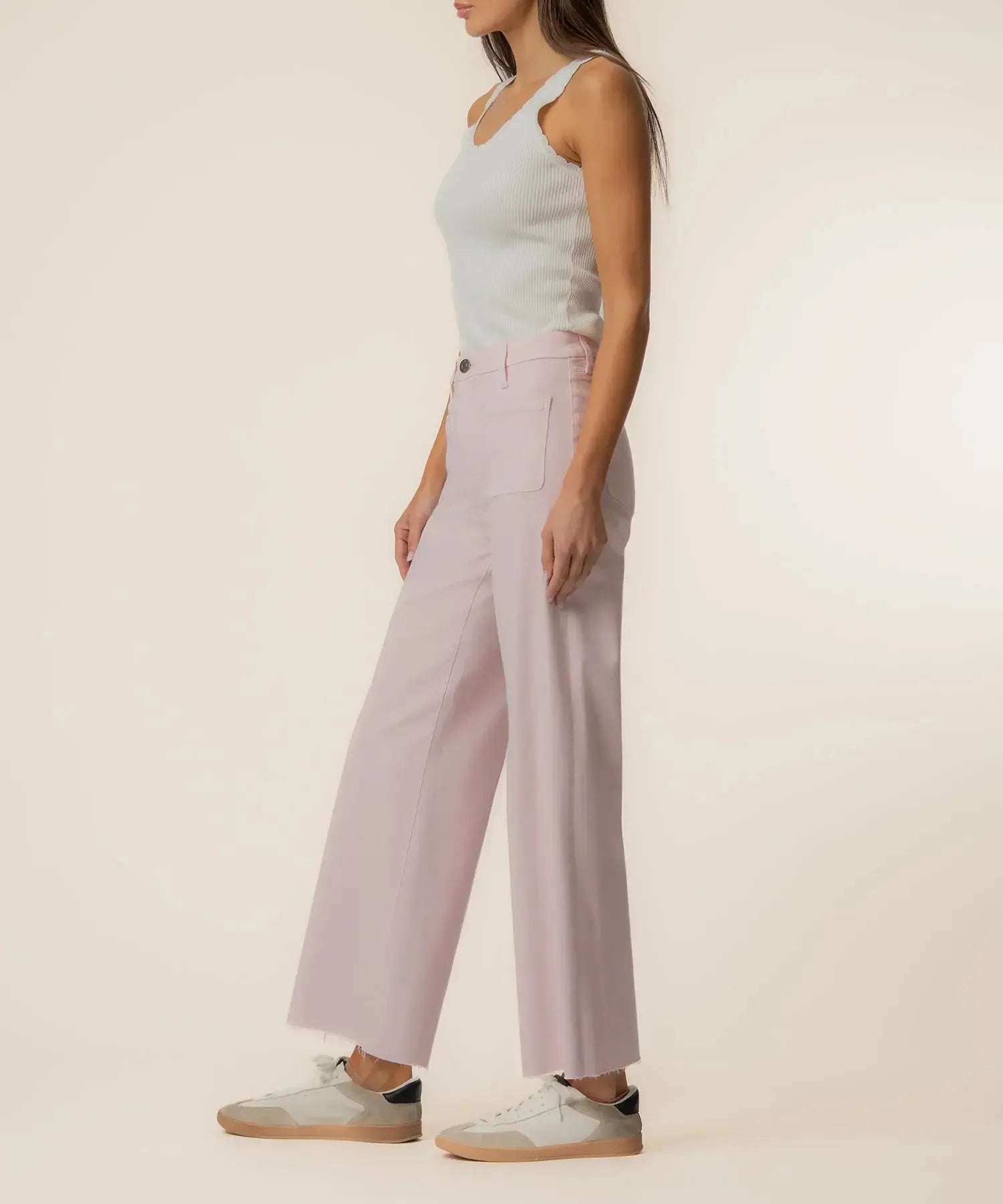 KUT Meg High Rise Raw Hem Wide Leg Denim - Princess-Hand In Pocket