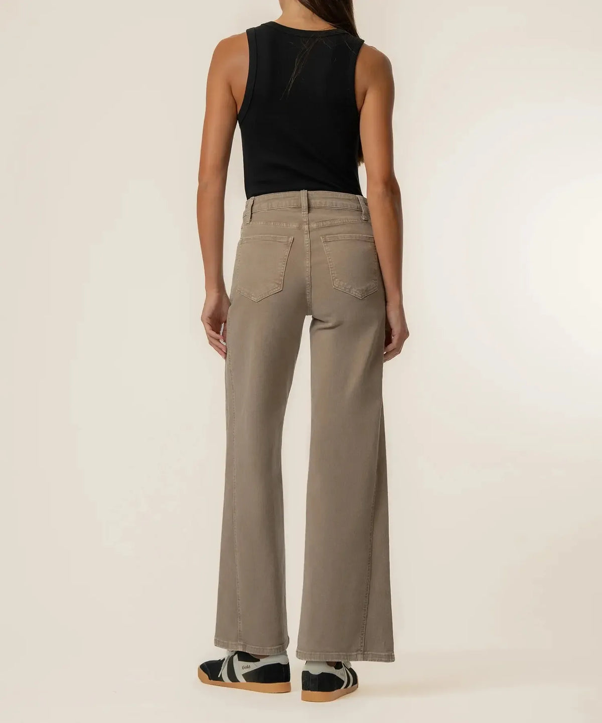 KUT Meg High Rise Wide Leg Side Panel - Milk Tea-Hand In Pocket
