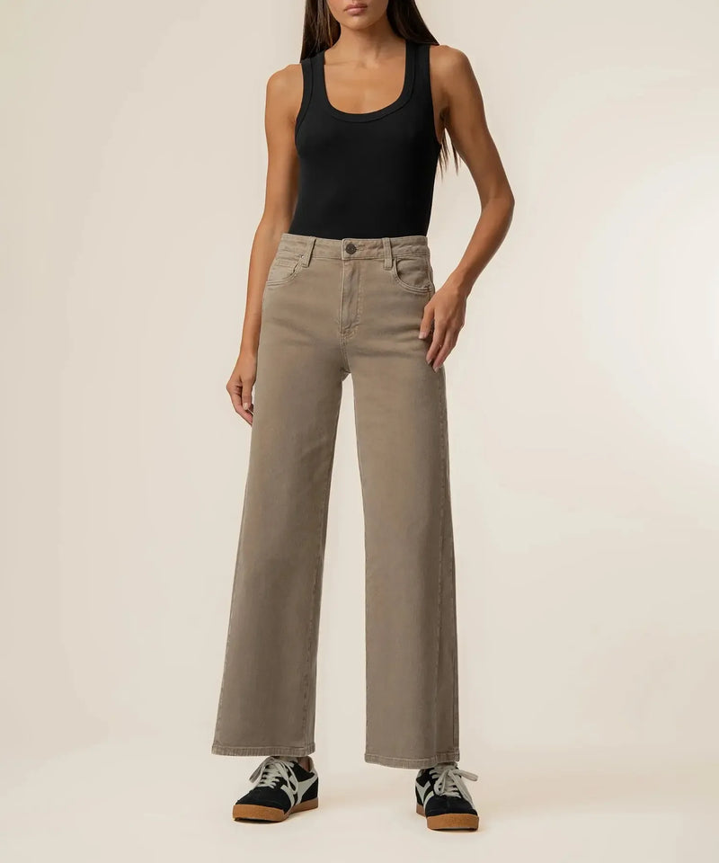 KUT Meg High Rise Wide Leg Side Panel - Milk Tea-Hand In Pocket