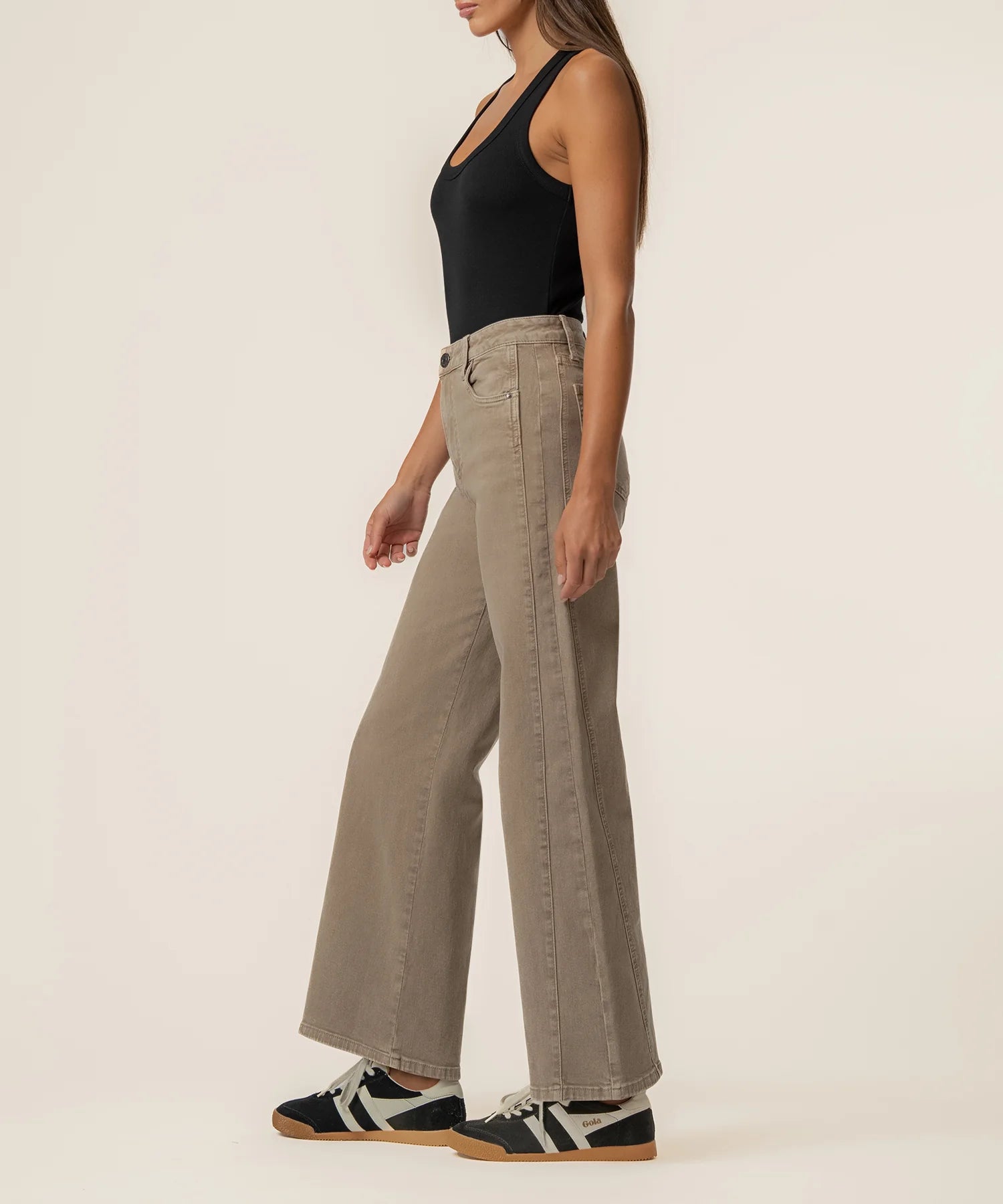 KUT Meg High Rise Wide Leg Side Panel - Milk Tea