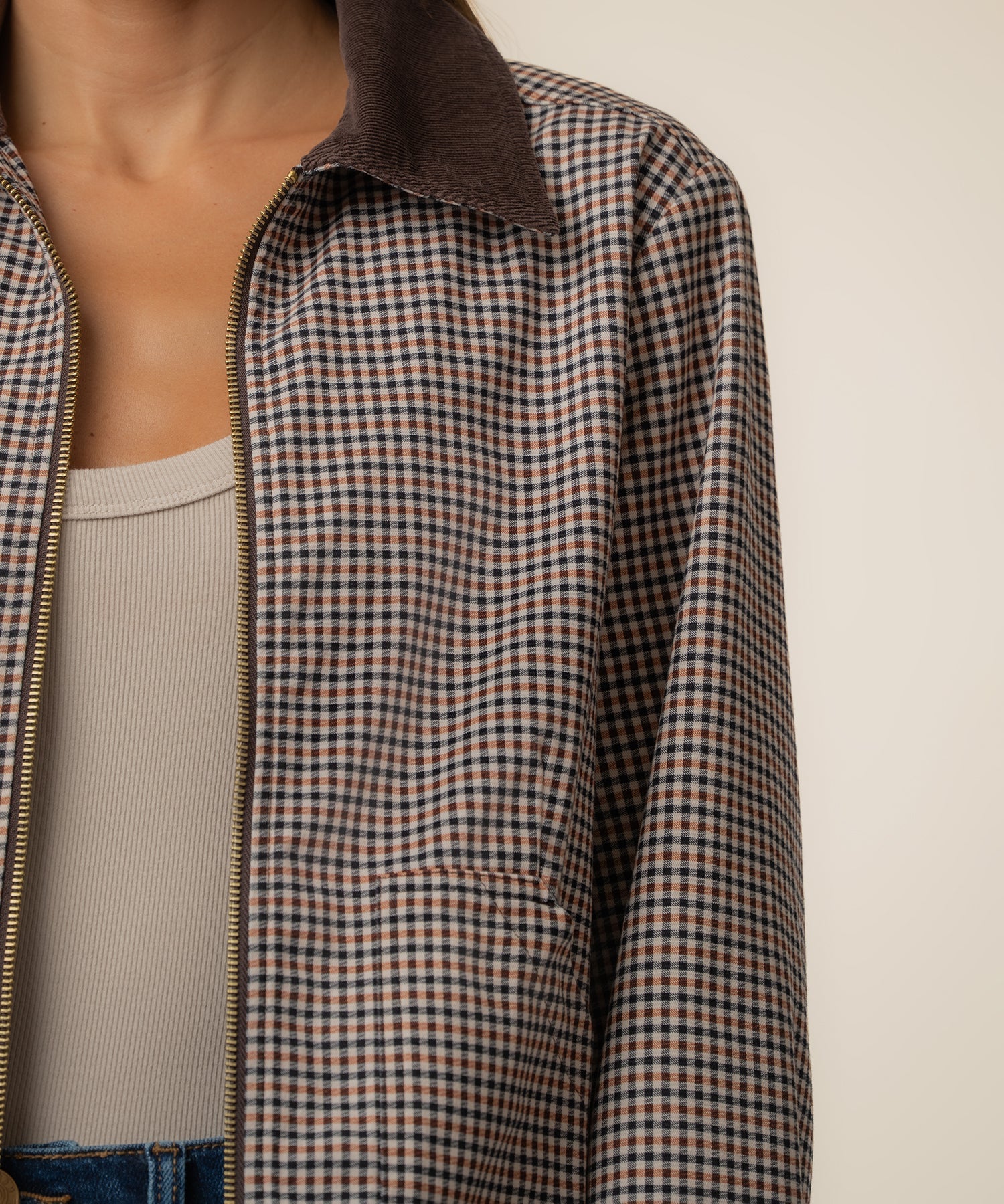 KUT Natalia Zip Front Jacket - Chocolate-Hand In Pocket