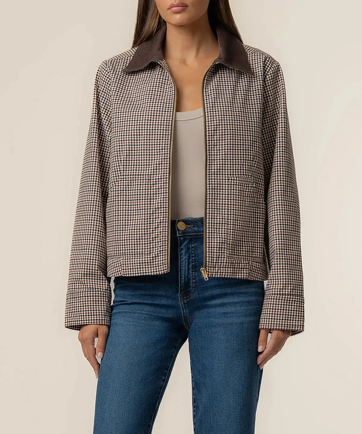 KUT Natalia Zip Front Jacket - Chocolate-Hand In Pocket