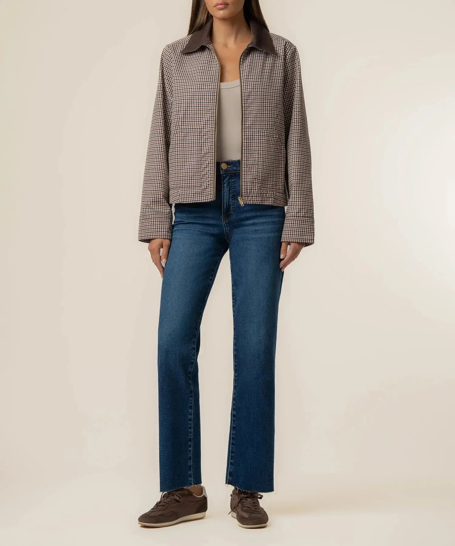 KUT Natalia Zip Front Jacket - Chocolate-Hand In Pocket