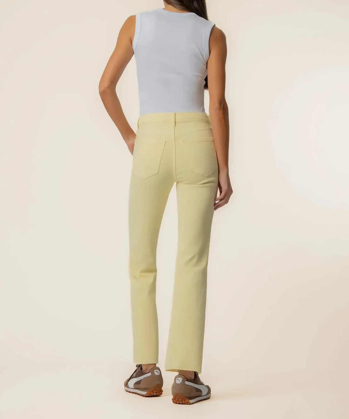 KUT Kelsey High Rise Ankle Flare - Pastel Yellow-Hand In Pocket