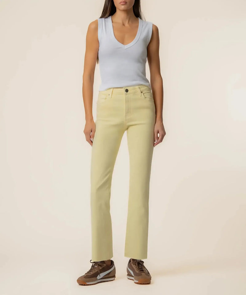 KUT Kelsey High Rise Ankle Flare - Pastel Yellow-Hand In Pocket