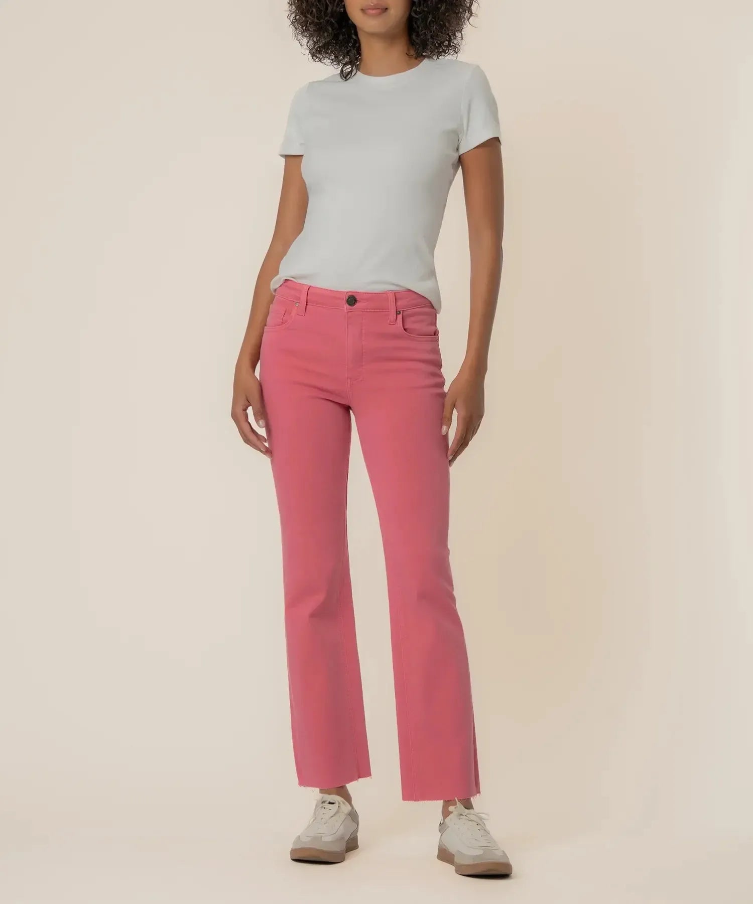 KUT Kelsey High Rise Ankle Flare - Flamingo-Hand In Pocket