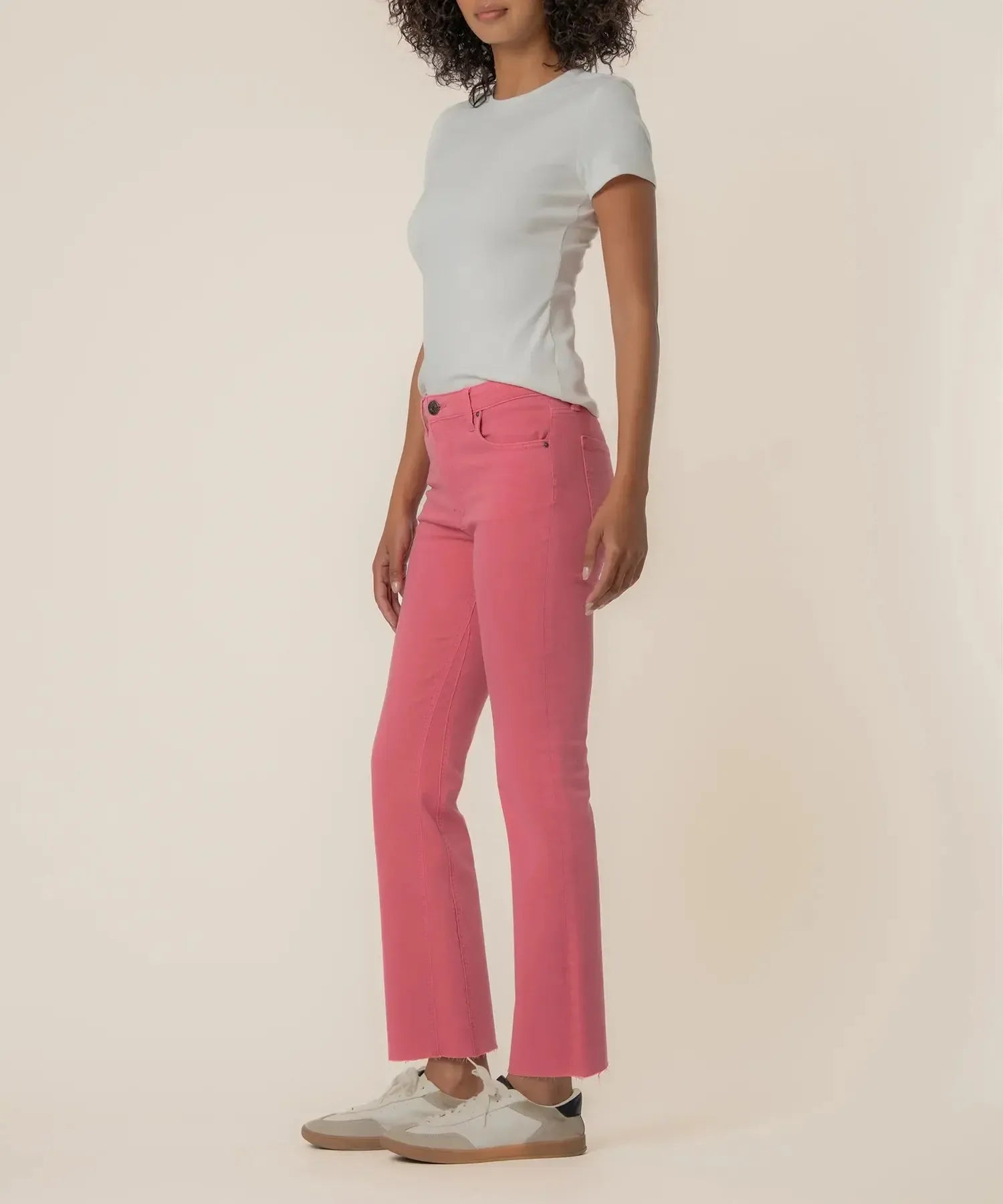 KUT Kelsey High Rise Ankle Flare - Flamingo-Hand In Pocket