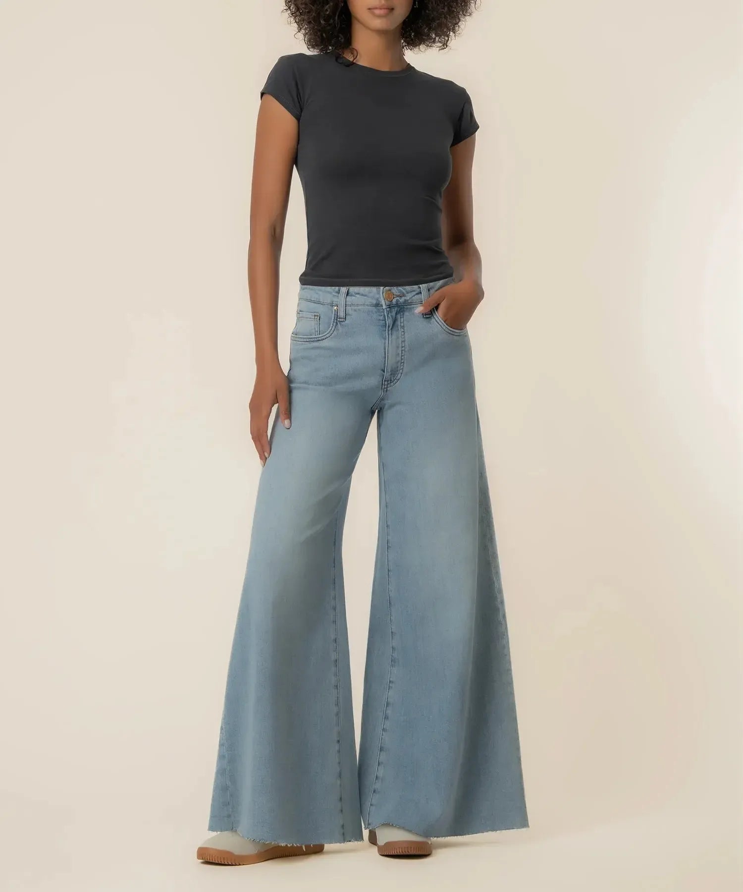 KUT Blake Super Wide Leg Denim - Transcendent-Hand In Pocket