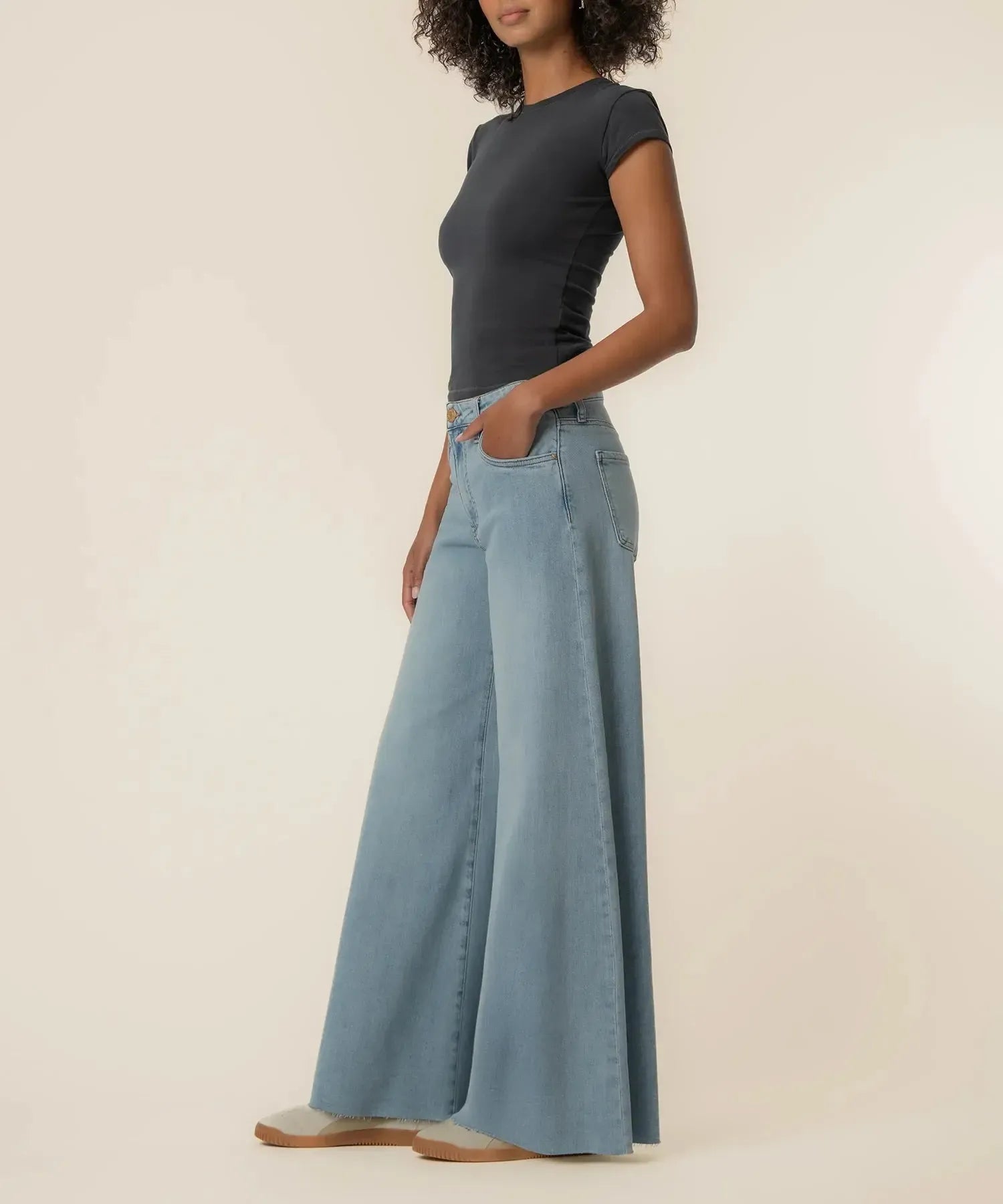 KUT Blake Super Wide Leg Denim - Transcendent-Hand In Pocket