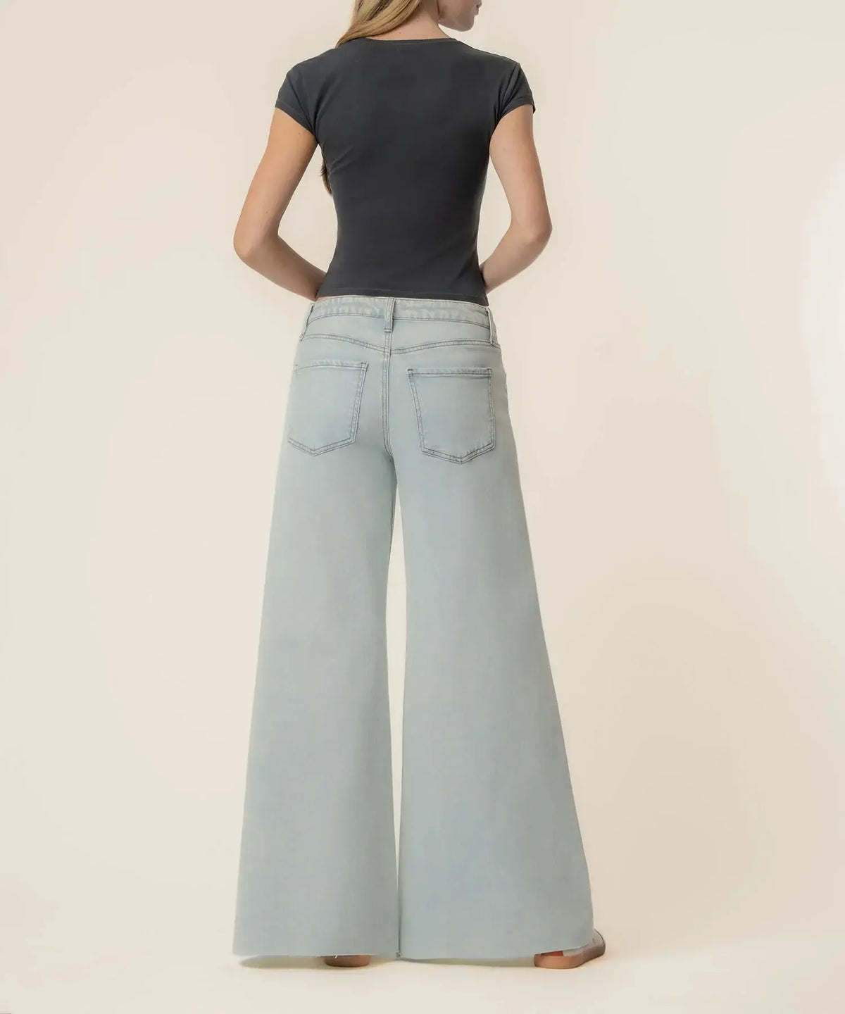 KUT Blake High Rise Fab AB Super Wide Leg Raw Hem Denim - Sensual-Hand In Pocket