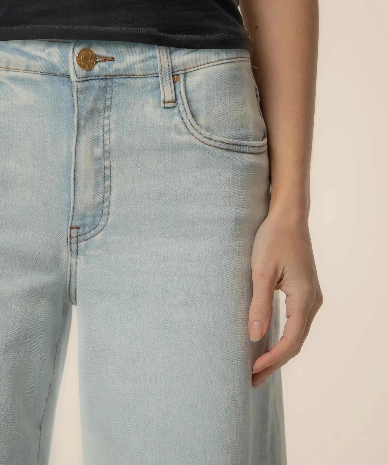 KUT Blake High Rise Fab AB Super Wide Leg Raw Hem Denim - Sensual-Hand In Pocket