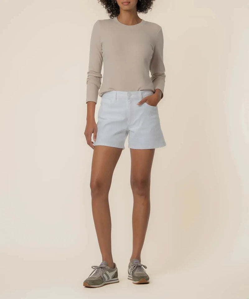 Kut Jane High Rise Shorts - Optic White-Hand In Pocket