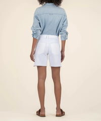 Kut Holly High Rise Tie Waist Shorts- Optic White-Hand In Pocket