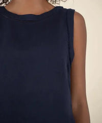 KUT Joanne Sleeveless Crop Top- Ink Blue-Hand In Pocket