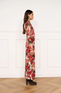 Minkpink Maxime Mesh Midi Dress - Red Blurry Floral