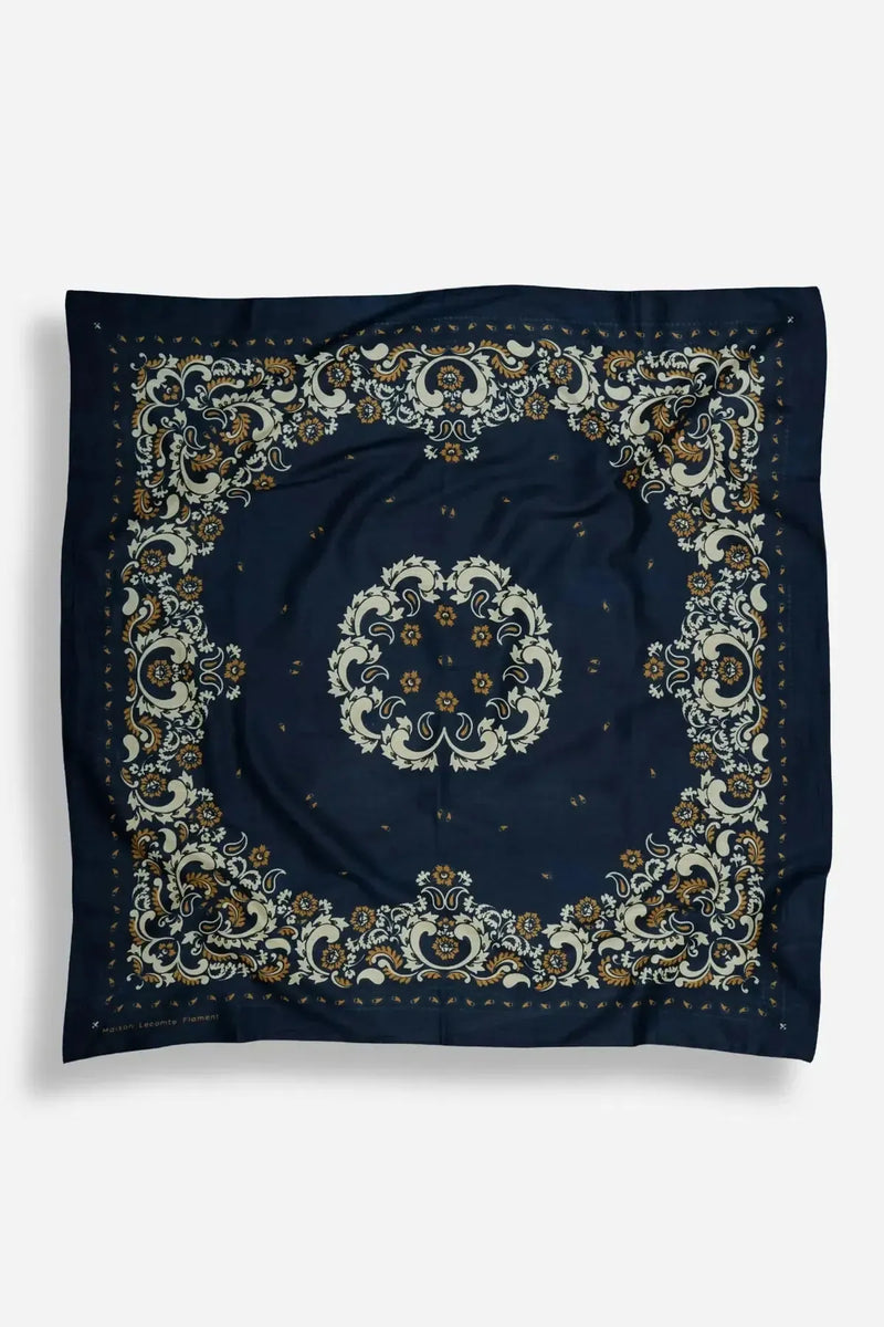 Delphine Flower Scarf Bandana - Navy-Hand In Pocket