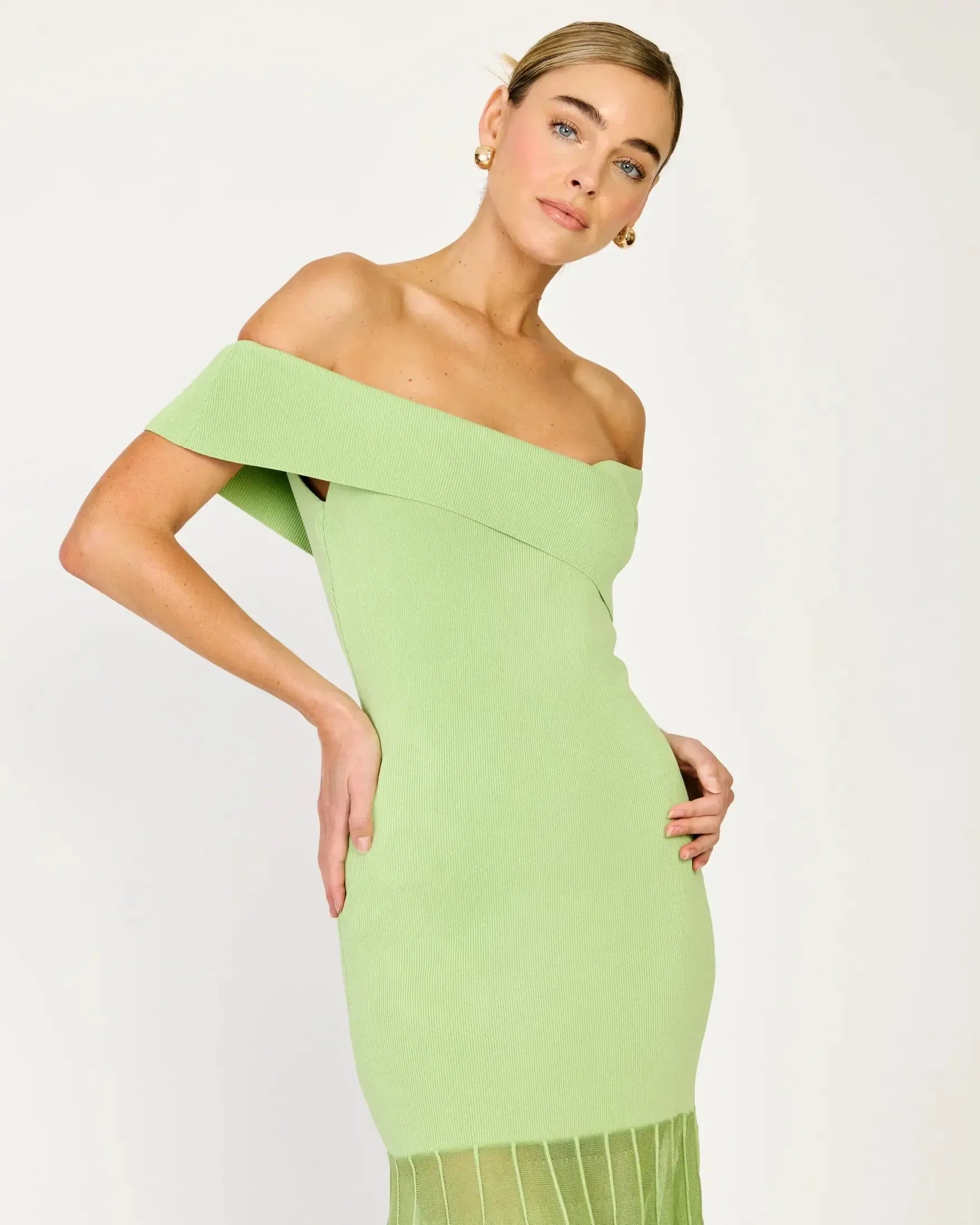 Line + Dot Rowan Sweater Dress- Green-Hand In Pocket