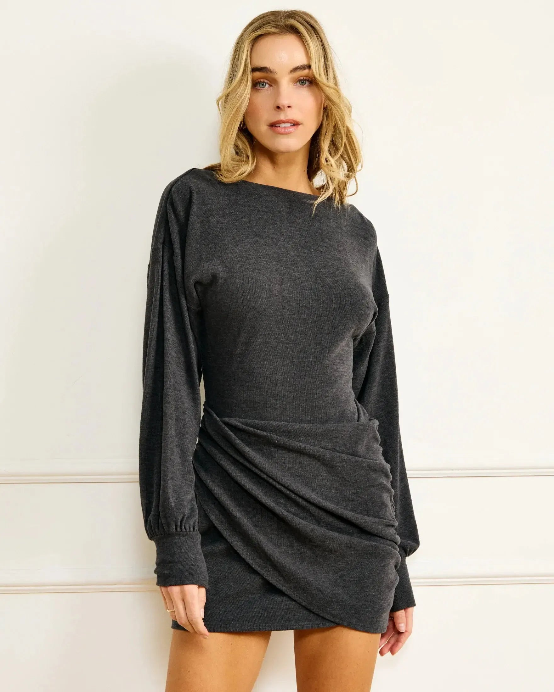 Line + Dot Walker Mini Dress- Charcoal Hand In Pocket Line + Dot Walker Mini Dress- Charcoal Hand In Pocket