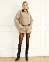 Line + Dot Ingrid Shorts- Brown-Hand In Pocket