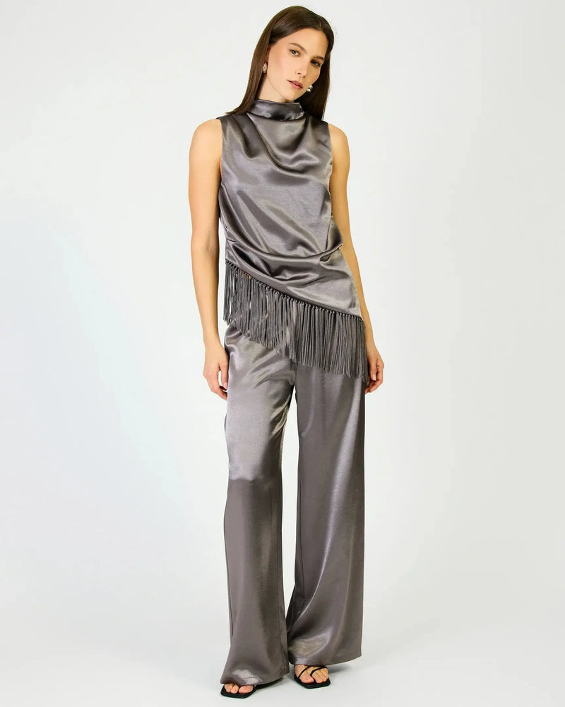 Line + Dot Anya Wide Leg Pants - Gunmetal-Hand In Pocket