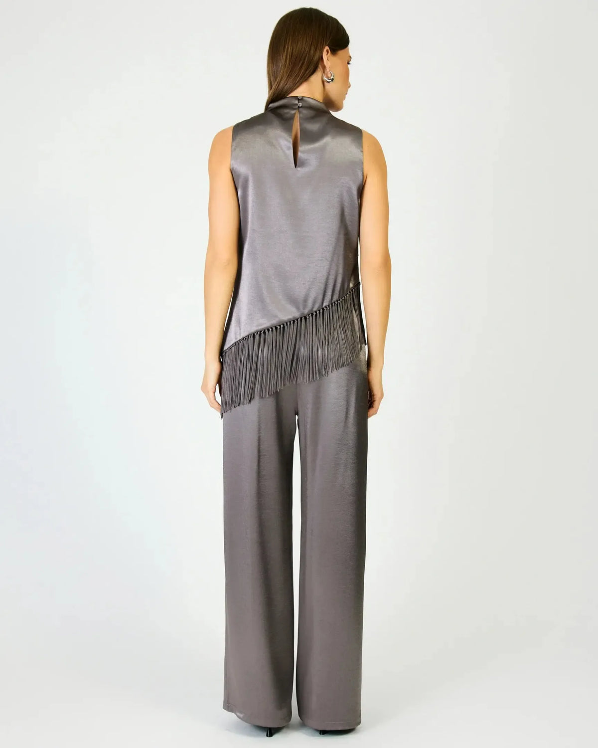 Line + Dot Anya Wide Leg Pants - Gunmetal-Hand In Pocket