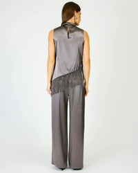 Line + Dot Anya Wide Leg Pants - Gunmetal-Hand In Pocket